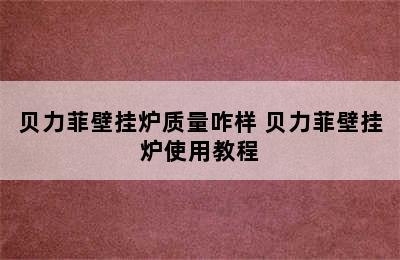 贝力菲壁挂炉质量咋样 贝力菲壁挂炉使用教程